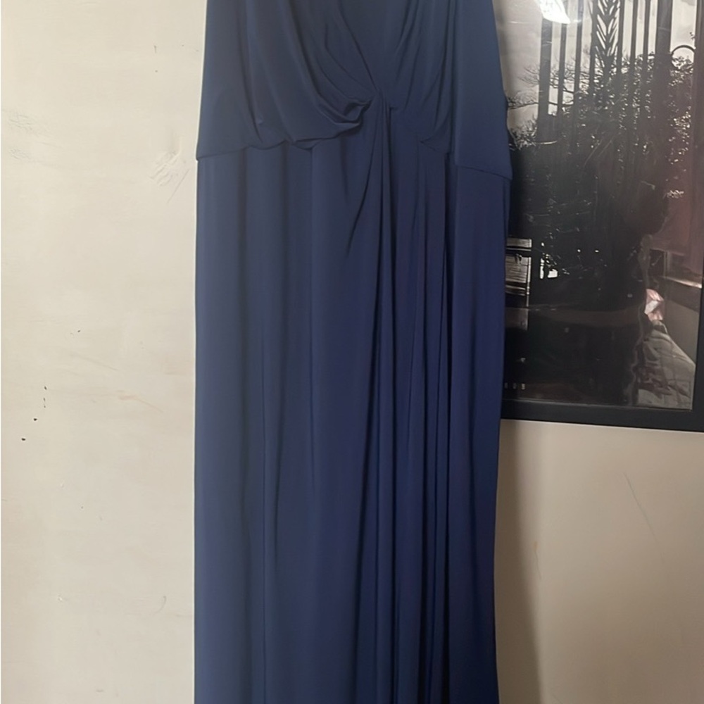 David's Bridal Navy Twist-Front Maxi Gown